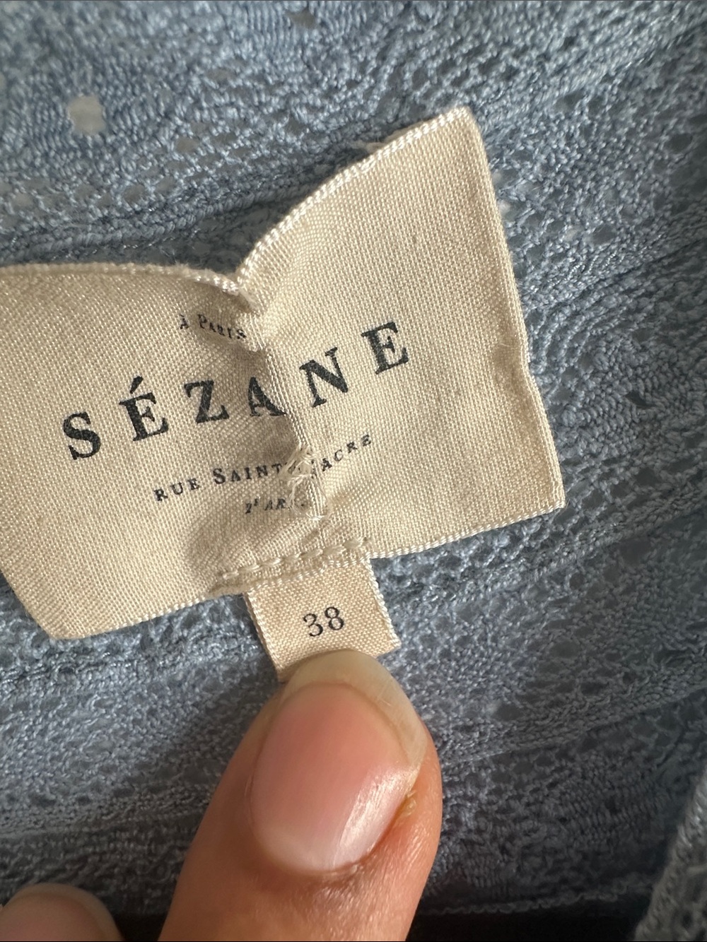 Sezane Blue Embroidered Cotton Blouse - Picture 3 of 9
